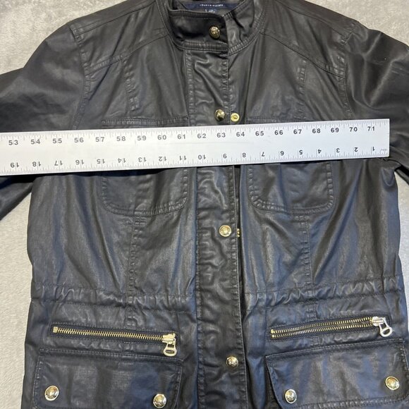 Tommy Hilfiger Waxed Utility Jacket Women's Blk Large With Gold Snaps & Zipper - Picture 3 of 13